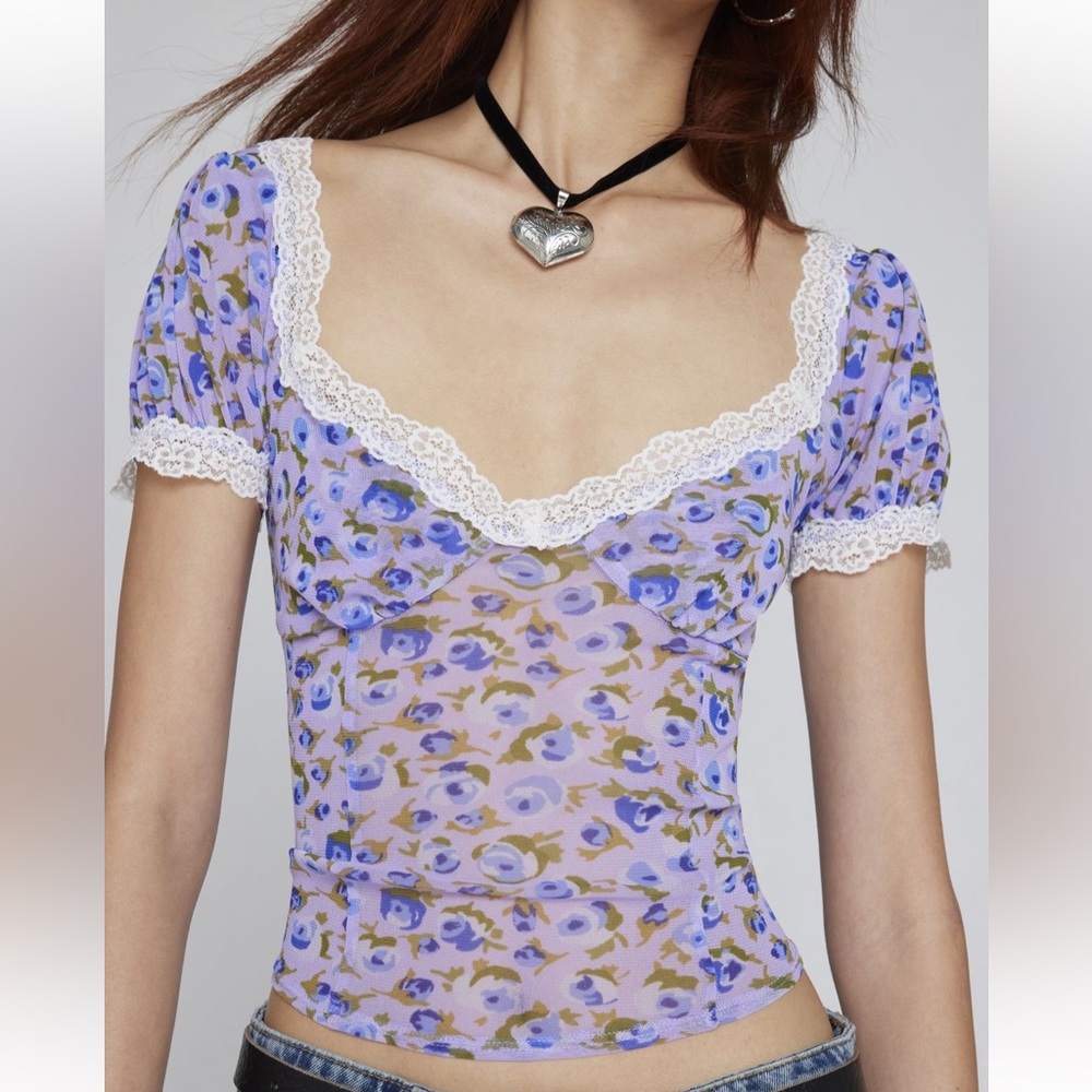 Kimchi Blue Purple Floral Lace Blouse